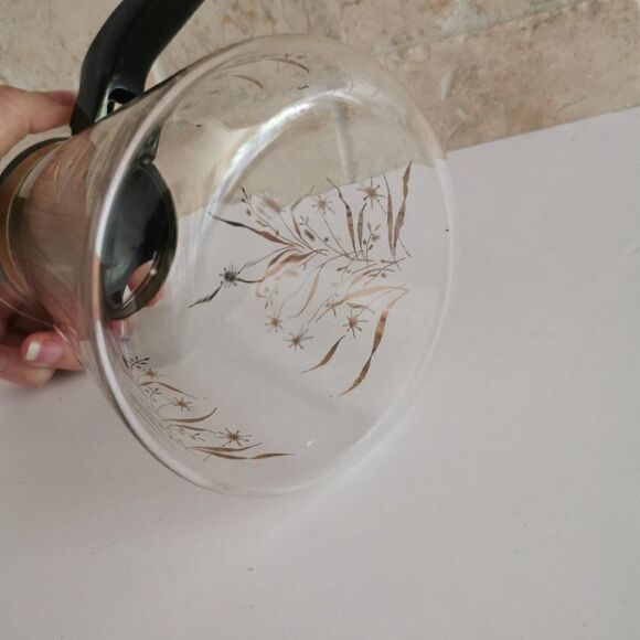 Vintage Pyrex Glass Carafe Gold Wheat Atomic Starburst MCM Retro Coffee Tea Pot - Picture 6 of 9